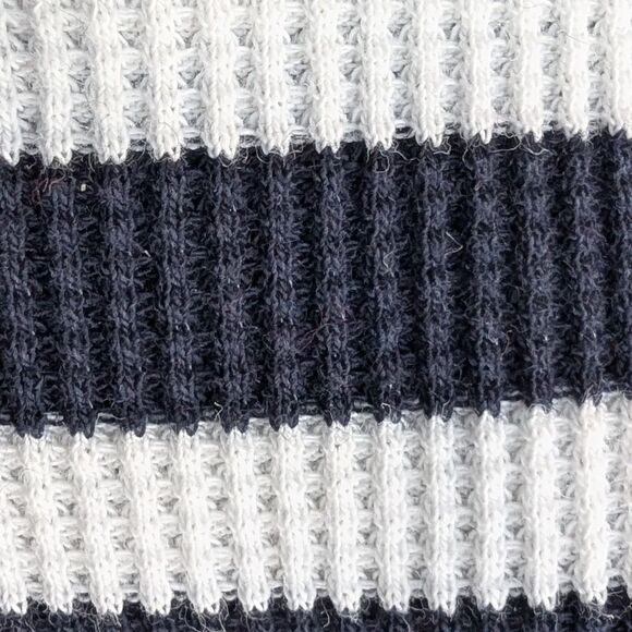 Organic Cotton Striped Black and White Polo Long Sleeve Waffle T Shirt M - Picture 3 of 7